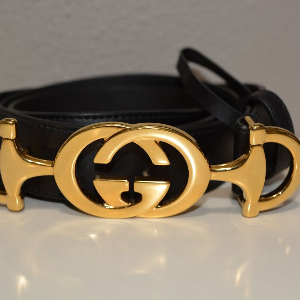 Used Gucci Interlocking G Horsebit Belt Leather Black MSRP $460